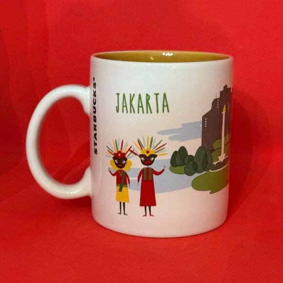 Starbucks Jakarta Coffee Mug Indonesia Series 2014 White Yellow Gray EUC 16 Oz. - Picture 5 of 10